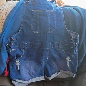 Blue Denim Overalls with Distressed Details